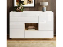 Aparador moderno con LED de colores y cajones – Vitrina con acabado lacado brillante