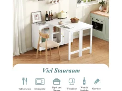 Aparador moderno con mesa plegable y extensible, 3 puertas, diseño de ondas 3D, patas de metal dorado, cristal templado, MDF, blanco (116x40x78,5 cm)