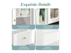 Aparador moderno con mesa plegable y extensible, 3 puertas, diseño de ondas 3D, patas de metal dorado, cristal templado, MDF, blanco (116x40x78,5 cm)