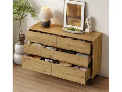 Aparador moderno de 6 cajones - 120 x 40 x 75,5 cm - para salón y comedor - aglomerado - natural