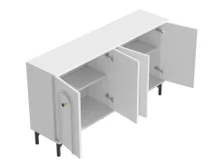 Aparador moderno de 4 puertas, frontal curvo 3D, estantes ajustables, para salón, 140x34x78cm, blanco