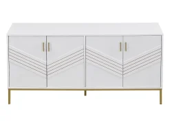 Aparador moderno de 4 puertas para salón - 160 x 40 x 80,5 cm - con patas de metal + estantes regulables - MDF - blanco