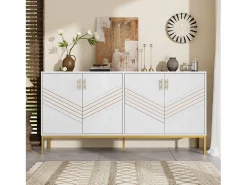 Aparador moderno de 4 puertas para salón - 160 x 40 x 80,5 cm - con patas de metal + estantes regulables - MDF - blanco
