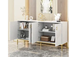 Aparador moderno de 4 puertas para salón - 160 x 40 x 80,5 cm - con patas de metal + estantes regulables - MDF - blanco