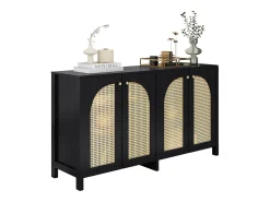 Aparador moderno de 4 puertas, diseño elegante, MDF, negro (145x80x40 cm)
