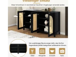 Aparador moderno de 4 puertas, diseño elegante, MDF, negro (145x80x40 cm)