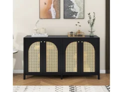 Aparador moderno de 4 puertas, diseño elegante, MDF, negro (145x80x40 cm)