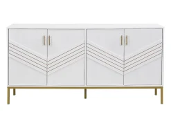 Aparador moderno de 4 puertas, MDF, blanco y madera, con estantes regulables, (160x40x80,5 cm)