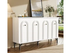 Aparador moderno de 4 puertas, diseño elegante, frontal 3D, MDF, blanco (140x34x78 cm)
