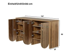 Aparador moderno de madera de nogal, con 4 puertas y estantes regulables, MDF, (147x40x80 cm)