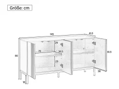 Aparador moderno de una sola línea, 4 puertas sin tiradores, para comedor, salón y cocina (145x41,5x80 cm)