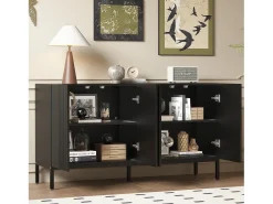 Aparador moderno de una sola línea, 4 puertas sin tiradores, para comedor, salón y cocina (145x41,5x80 cm)