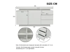 Aparador moderno lacado alto brillo para salón - 140 x 38 x 72,5 cm - con 2 puertas + 3 cajones + LED - aglomerado - blanco