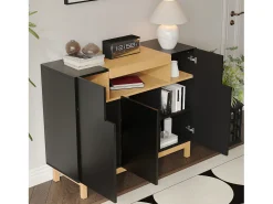 Aparador moderno para salón - 120,5 x 42 x 96 cm - con 3 puertas + estantes - aglomerado - negro