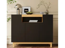Aparador moderno para salón - 120,5 x 42 x 96 cm - con 3 puertas + estantes - aglomerado - negro