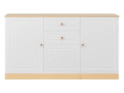 Aparador moderno 135,5x39x76 cm - 3 puertas y 2 cajones - Amplio tablero - Estantes ajustables - Tableros de partículas - Blanco+naturaleza