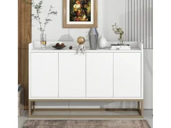 Aparador moderno 120x30x80 cm – Estilo minimalista, 4 puertas, ideal para comedor, salón, cocina – Blanco