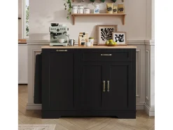 Aparador moderno 115x40x87cm - con 3 puertas y 1 cajón - con estante para especias - negro + natural
