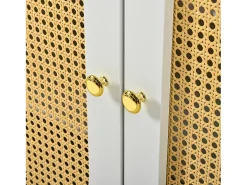 Aparador moderno 140x30x82cm - con 2 cajones y 4 puertas - aspecto ratán - con estantes ajustables - blanco + natural