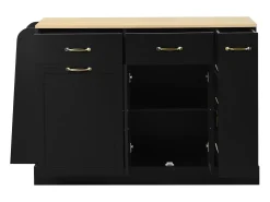 Aparador moderno 133,5x40x86cm - con cajones y estante de especias - Compartimento con basura - Natural + Negro