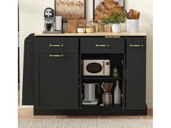Aparador moderno 133,5x40x86cm - con cajones y estante de especias - Compartimento con basura - Natural + Negro