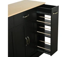 Aparador moderno 133,5x40x86cm - con cajones y estante de especias - Compartimento con basura - Natural + Negro