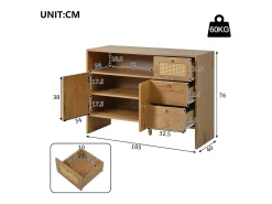 Aparador moderno 105x40x76cm - con 2 puertas y 3 cajones - con compartimentos abiertos - tablero de partículas - Natural