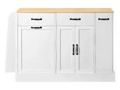 Aparador moderno 133,5x40x86cm - con cajones y estante de especias - Compartimento con basura - Natural + Blanco