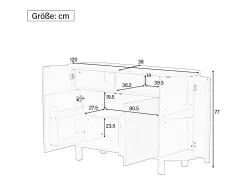 Aparador moderno 120x38x77cm - con 4 puertas - con patas de mueble ajustables - Blanco
