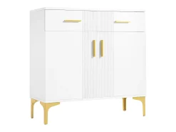 Aparador moderno 80x35x79,5cm - con 2 cajones y 2 puertas - patas de metal - MDF - blanco