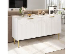 Aparador moderno y sencillo - 140 x 38 x 75 cm - mueble de almacenaje para salón con 4 puertas - MDF - blanco