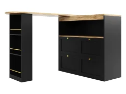 Aparador, Mueble bar giratorio y retráctil - 4 cajones y 4 compartimentos - Negro