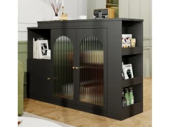 Aparador, Mueble bar giratorio de MDF - gran espacio de almacenamiento - estilo contemporáneo - Negro