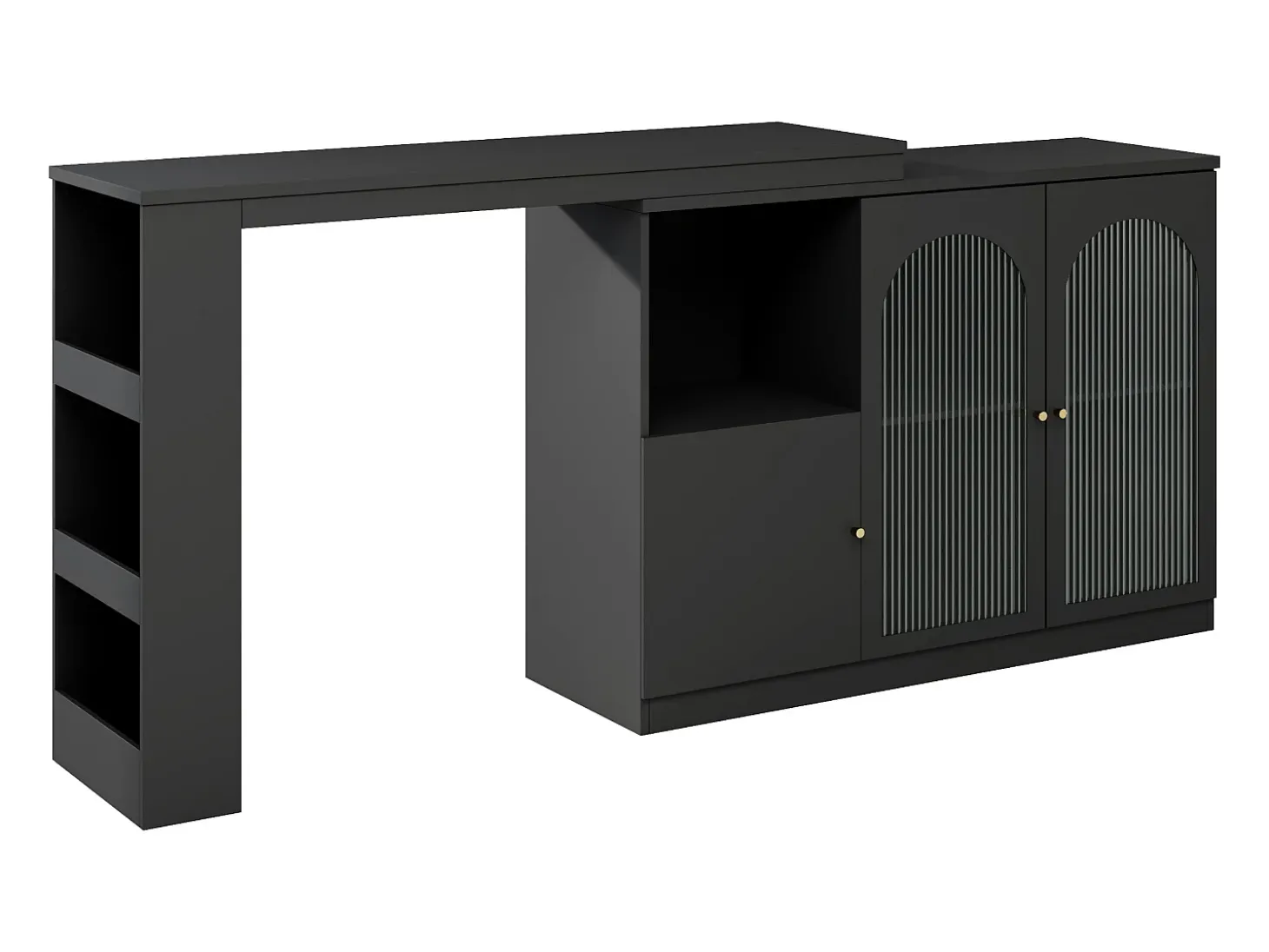Aparador, Mueble bar giratorio de MDF - gran espacio de almacenamiento - estilo contemporáneo - Negro