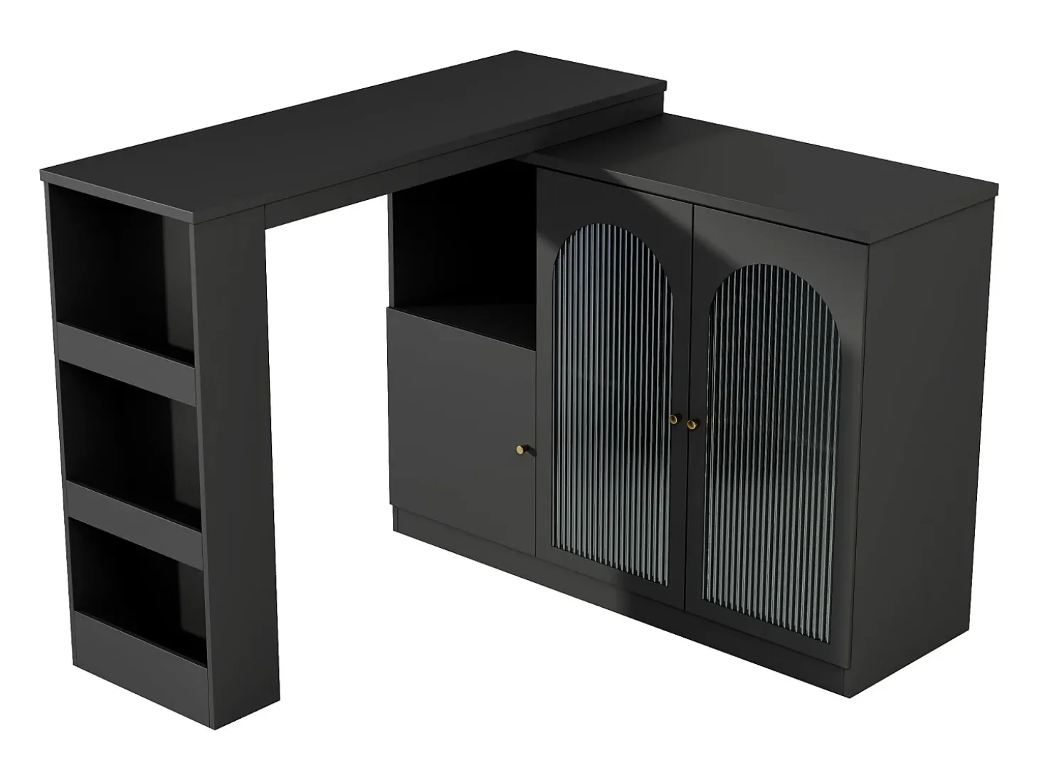 Aparador, Mueble bar giratorio de MDF - gran espacio de almacenamiento - estilo contemporáneo - Negro