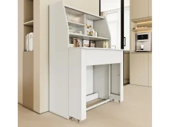 Aparador, Mueble bar retráctil - con compartimentos arriba - estilo moderno - Blanco