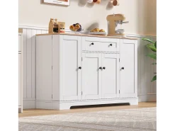 Aparador multifuncional - Aparador con cajón, puertas con estantes regulables, diseño moderno con protección antivuelco (138x47x80 cm)