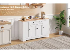 Aparador multifuncional - Aparador con cajón, puertas con estantes regulables, diseño moderno con protección antivuelco (138x47x80 cm)