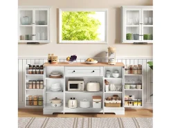 Aparador multifuncional - Aparador con cajón, puertas con estantes regulables, diseño moderno con protección antivuelco (138x47x80 cm)