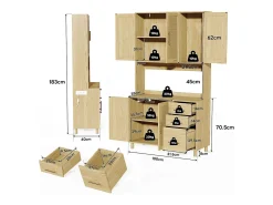 Aparador Natural - Aparador con 3 Cajones y 5 Puertas - estantes ajustables y carga USB - para comedor