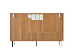 Aparador natural con 2 puertas correderas y 3 cajones, estantes regulables 140x37x91 cm