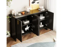 Aparador negro - Aparador de 4 puertas con estantes ajustables - para sala de estar y comedor