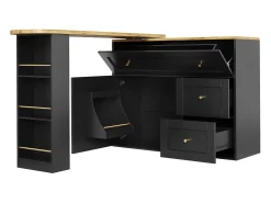 Aparador negro, aparador de cocina con encimera giratoria, 2 puertas y 2 cajones - tiradores dorados