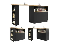 Aparador negro, aparador de cocina con 2 puertas de cristal y 2 de MDF, encimera giratoria