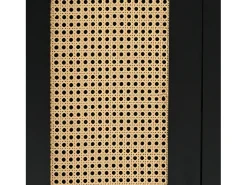 Aparador negro con 4 puertas de ratán y estantes regulables, tiradores de metal, para salón y comedor