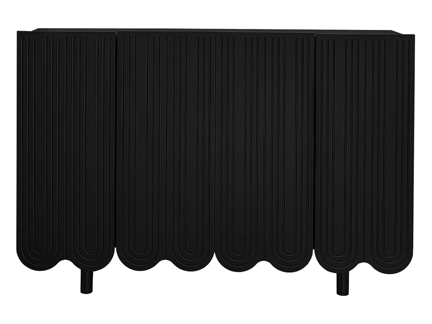Aparador negro con 4 puertas texturizadas y patas cilíndricas - para salón y comedor