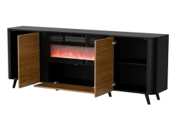 Aparador negro mate y madera 200cm con chimenea y calefactor Lucky