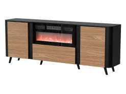Aparador negro mate y madera 200cm con chimenea y calefactor Lucky