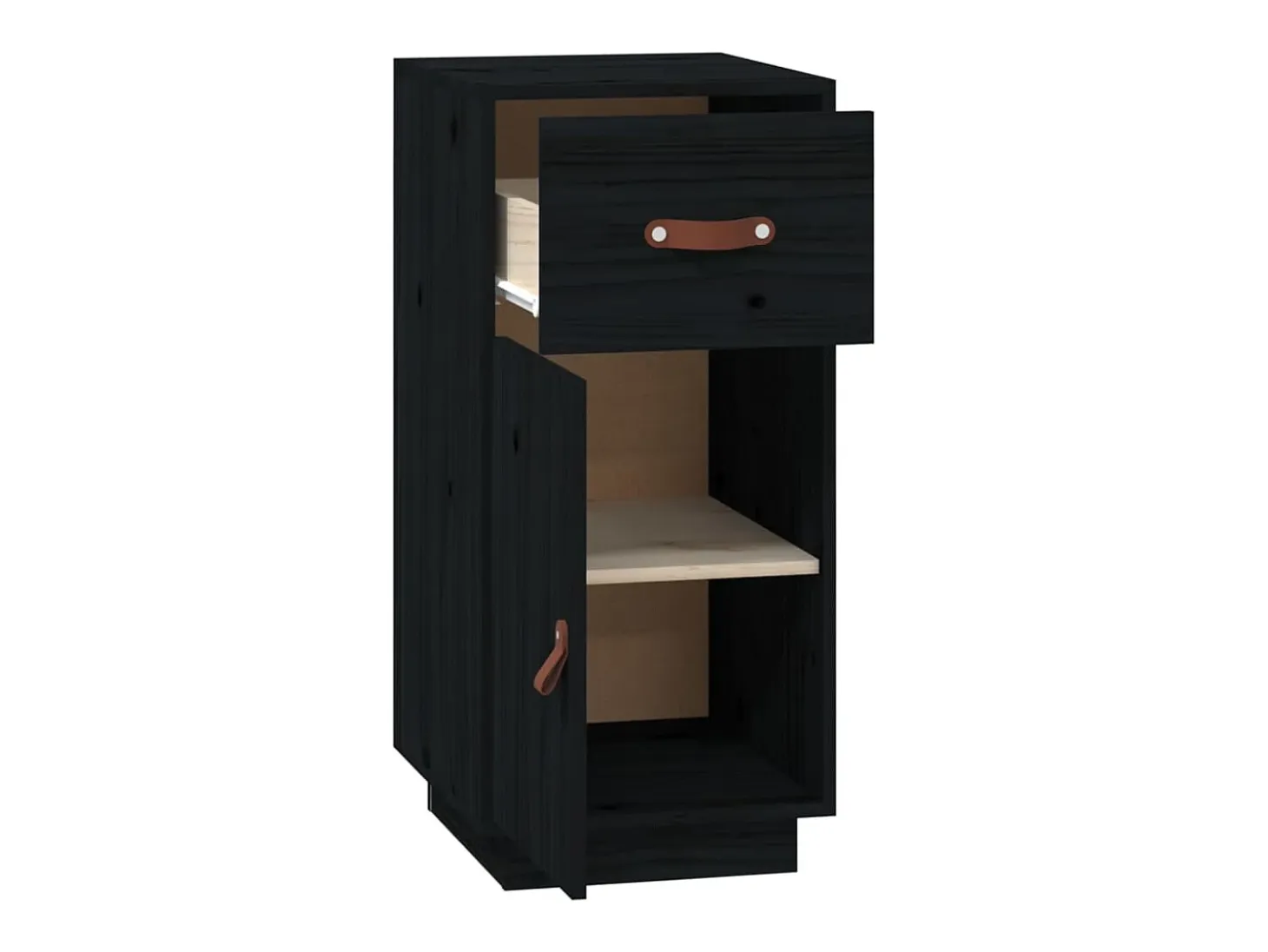 Aparador Negro 34x40x75 cm Madera Maciza de Pino