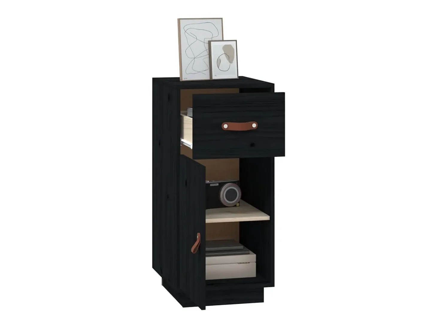 Aparador Negro 34x40x75 cm Madera Maciza de Pino